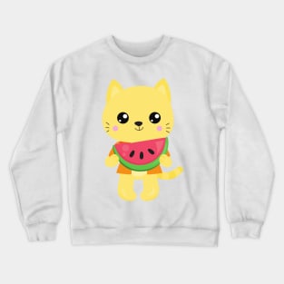 Hawaii Cat, Cute Cat, Yellow Cat, Watermelon, Luau Crewneck Sweatshirt